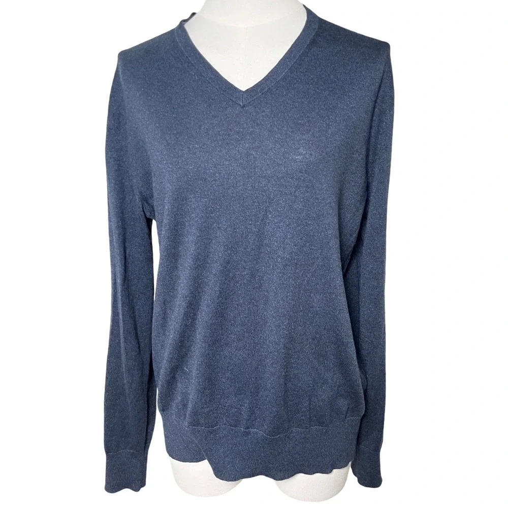 Dark Navy Silk Cotton Cashmere V-Neck‎ Sweater Banana Republic Small